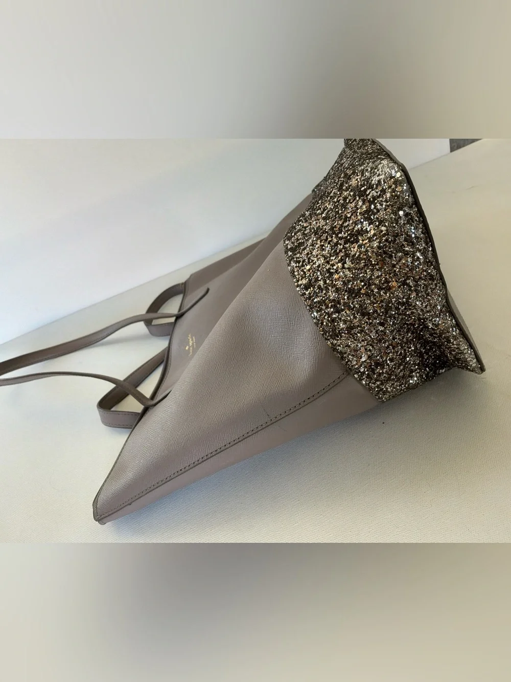 Kate Spade New York Gray Glitter Saffiano Leather Tote 3-Piece Set w/ Zip Pouch
